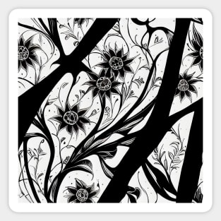 Vintage Floral Cottagecore  Romantic Flower Peony Design Black and White with Pink Sticker